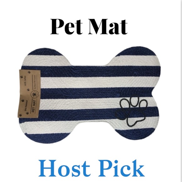 HOST PICK⭐️ Striped Blue & White Striped 100% Cotton Bone-Shaped Dog Dinner Mat - Picture 1 of 9